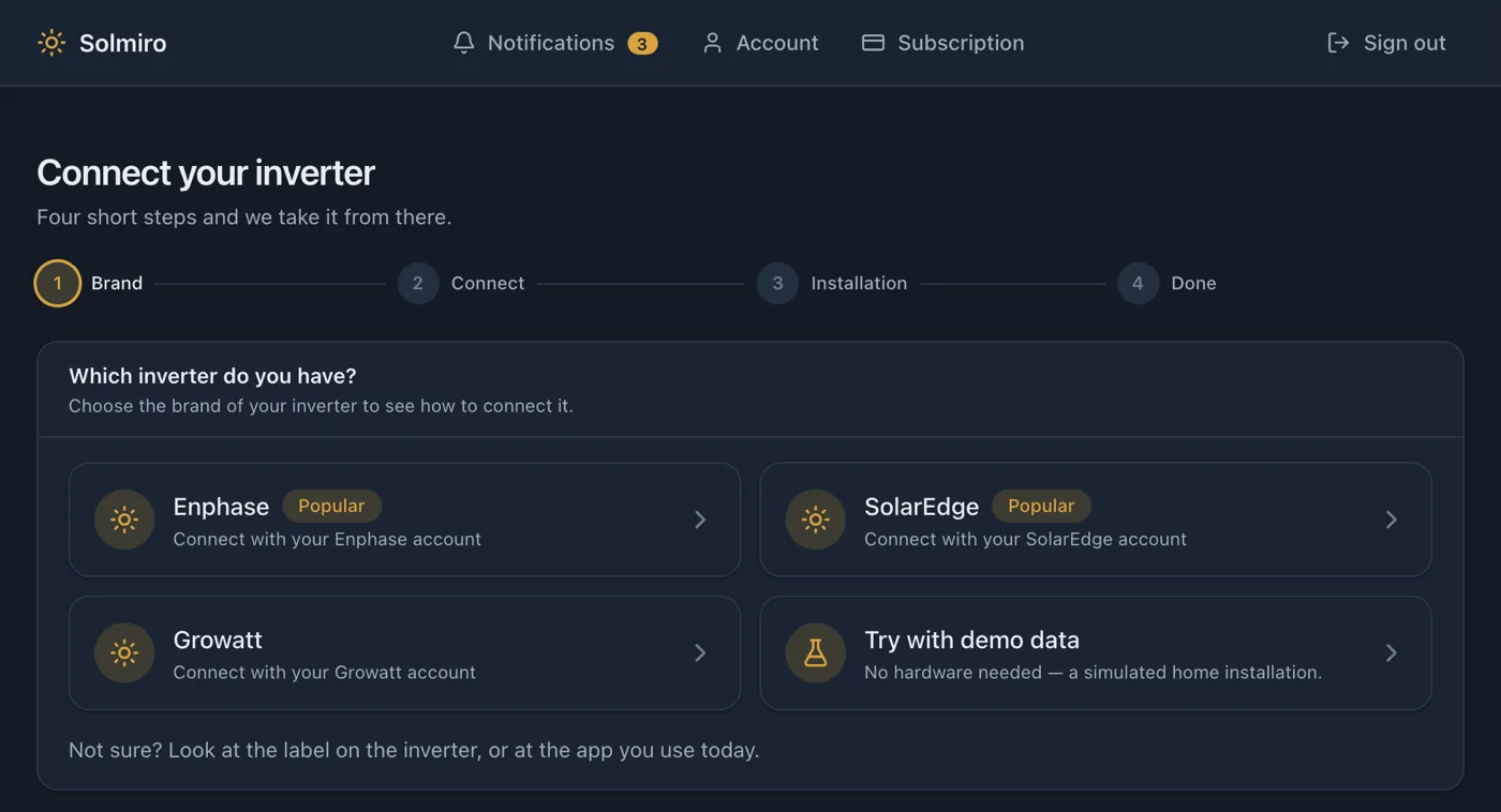 Choose SolarEdge in the wizard